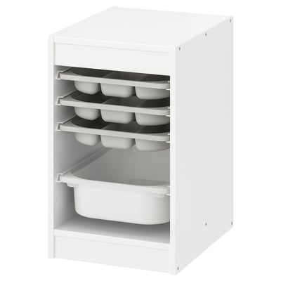 TROFAST Combinaison rangement bac/plateaux, blanc gris/blanc, 34x44x56 cm