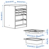 TROFAST Combinaison rangement bac/plateaux, pin teinté blanc clair/blanc, 32x44x52 cm