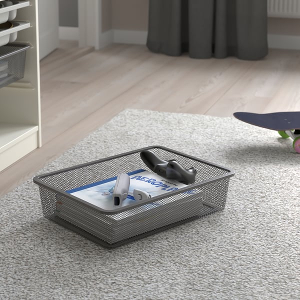 TROFAST Combinaison rangement bacs/plateau, blanc gris/gris foncé, 99x44x94 cm