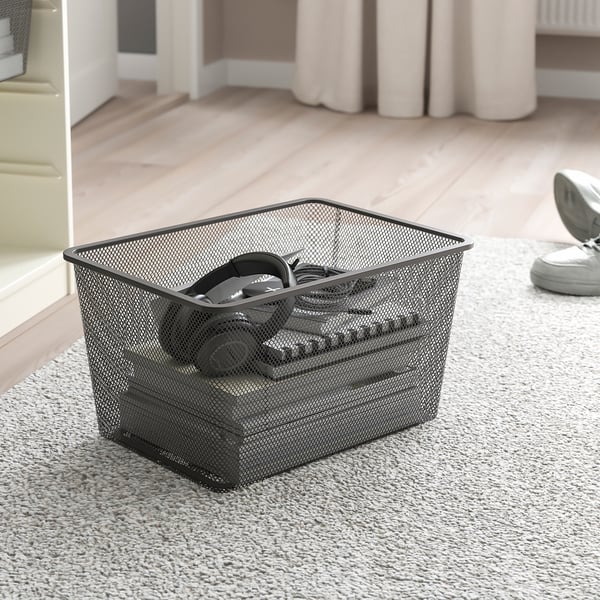 TROFAST Combinaison rangement bacs/plateau, blanc gris/gris foncé, 99x44x94 cm