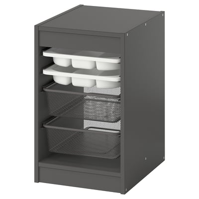 TROFAST Combinaison rangement bacs/plateaux, gris blanc/gris foncé, 34x44x56 cm