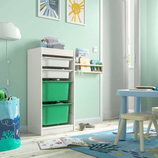 TROFAST Combinaison structure + bacs, blanc blanc/vert vif, 46x30x94 cm