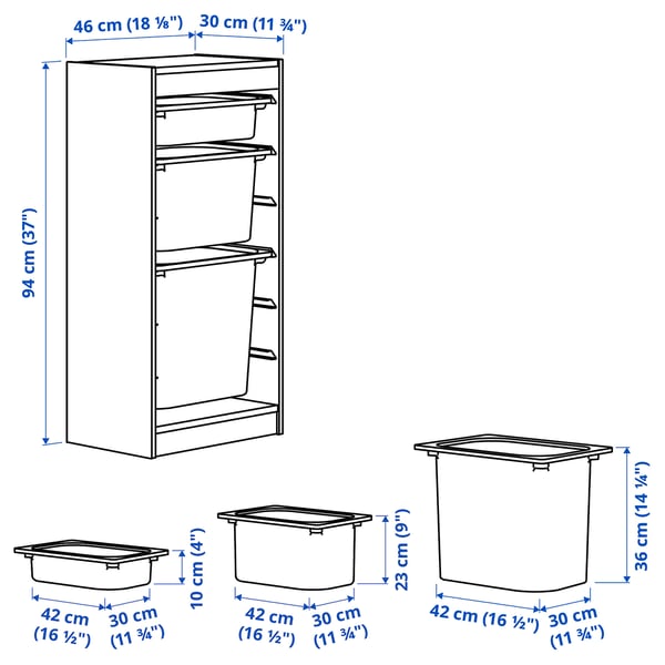 TROFAST Combinaison structure + bacs, blanc/blanc, 46x30x94 cm
