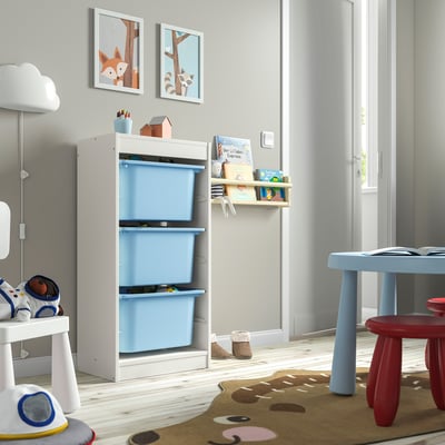 TROFAST Combinaison structure + bacs, blanc/bleu clair, 46x30x94 cm