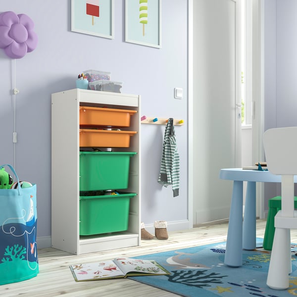 TROFAST Combinaison structure + bacs, blanc orange clair/vert vif, 46x30x94 cm