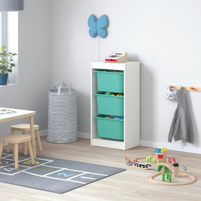 TROFAST Combinaison structure + bacs, blanc/turquoise, 46x30x94 cm