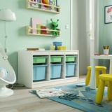 TROFAST Combinaison structure + bacs, blanc vert clair/bleu clair, 99x44x56 cm