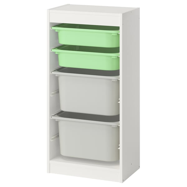 TROFAST Combinaison structure + bacs, blanc vert clair/gris, 46x30x94 cm