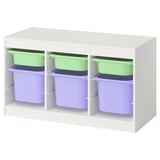 TROFAST Combinaison structure + bacs, blanc vert clair/mauve, 99x44x56 cm