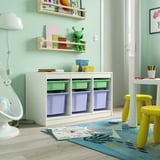 TROFAST Combinaison structure + bacs, blanc vert clair/mauve, 99x44x56 cm
