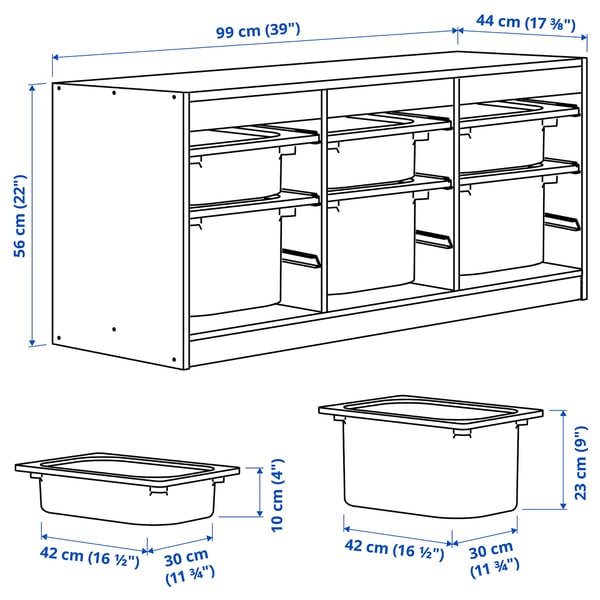TROFAST Combinaison structure + bacs, blanc vert clair/vert vif, 99x44x56 cm