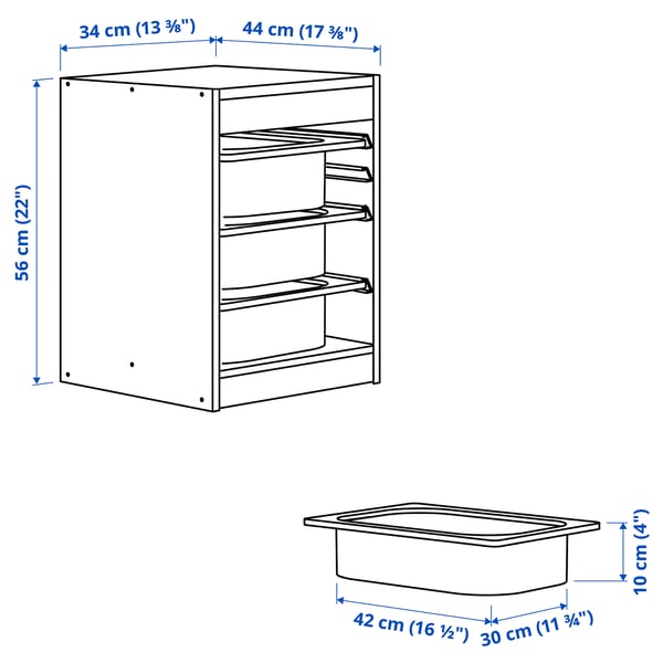 TROFAST Combinaison structure + bacs, blanc/vert clair, 34x44x56 cm