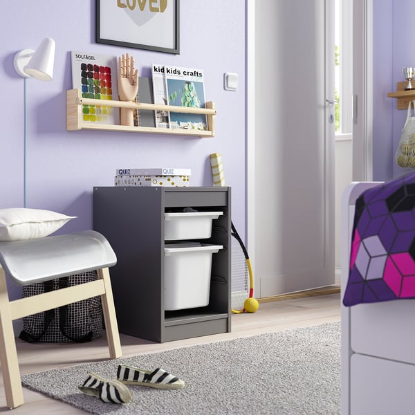 TROFAST Combinaison structure + bacs, gris/blanc, 34x44x56 cm