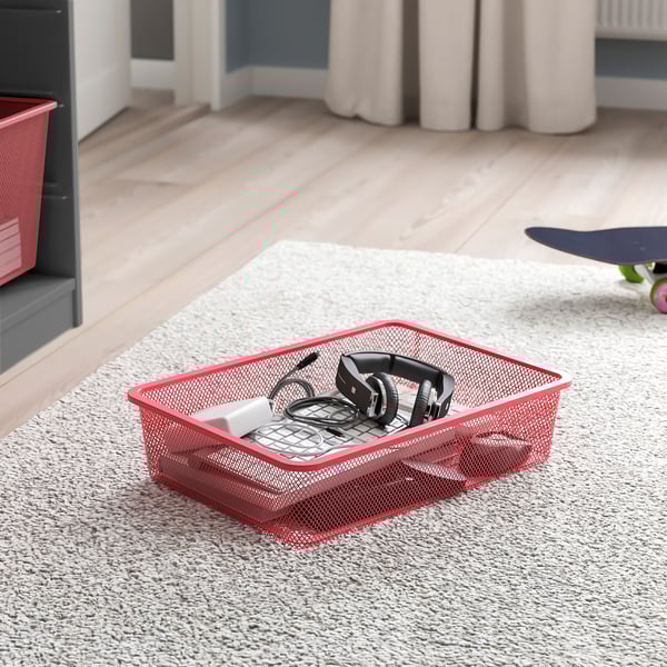 TROFAST Combinaison structure + bacs, gris/rouge clair, 46x30x94 cm