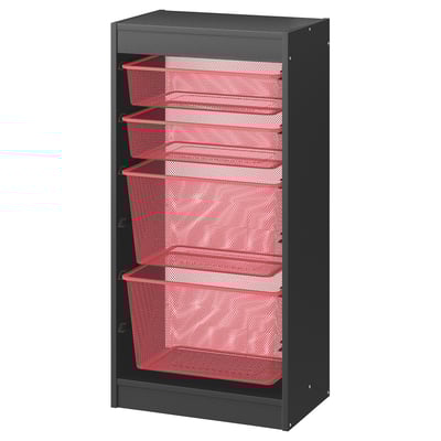 TROFAST Combinaison structure + bacs, gris/rouge clair, 46x30x94 cm