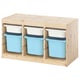 TROFAST Combinaison structure + bacs, pin teinté blanc clair blanc/bleu clair, 93x44x52 cm