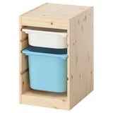 TROFAST Combinaison structure + bacs, pin teinté blanc clair blanc/bleu clair, 32x44x52 cm
