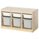 TROFAST Combinaison structure + bacs, pin teinté blanc clair blanc/gris, 93x44x52 cm