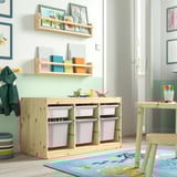 TROFAST Combinaison structure + bacs, pin teinté blanc clair blanc/gris, 93x44x52 cm