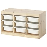 TROFAST Combinaison structure + bacs, pin teinté blanc clair/blanc, 93x44x52 cm