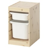 TROFAST Combinaison structure + bacs, pin teinté blanc clair/blanc, 32x44x52 cm