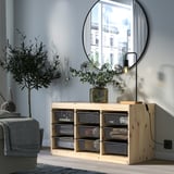 TROFAST Combinaison structure + bacs, pin teinté blanc clair/gris foncé, 93x44x52 cm