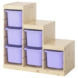 TROFAST Combinaison structure + bacs, pin teinté blanc clair/mauve, 94x44x91 cm