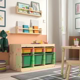 TROFAST Combinaison structure + bacs, pin teinté blanc clair orange clair/vert vif, 93x44x52 cm