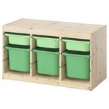 TROFAST Combinaison structure + bacs, pin teinté blanc clair vert clair/vert vif, 93x44x52 cm
