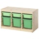 TROFAST Combinaison structure + bacs, pin teinté blanc clair vert clair/vert vif, 93x44x52 cm
