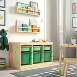 TROFAST Combinaison structure + bacs, pin teinté blanc clair vert clair/vert vif, 93x44x52 cm