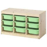 TROFAST Combinaison structure + bacs, pin teinté blanc clair/vert clair, 93x44x52 cm