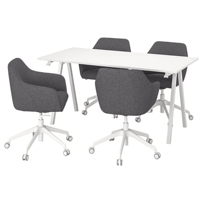 TROTTEN / TOSSBERG Table et chaises de conférence, blanc/gris foncé, 160x80 cm