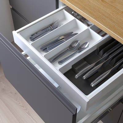 UPPDATERA Range-couverts/range-couteaux, blanc/anthracite, 52x50 cm