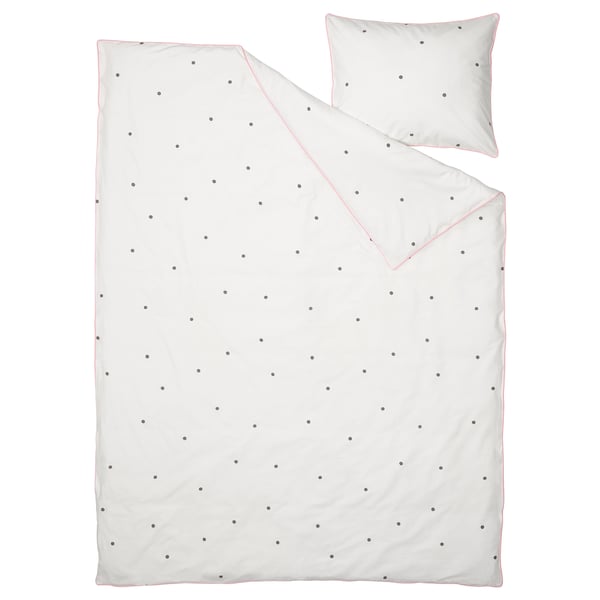 VÄNKRETS Housse de couette et 1 taie, motif à pois blanc/rose, 150x200/50x60 cm