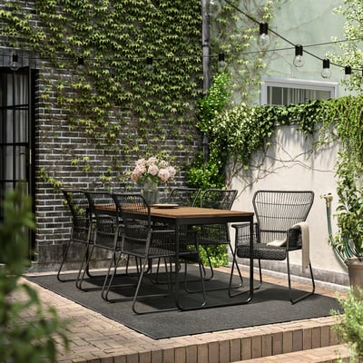 VÄSMAN / TALLSKÄR Table+6 chaises accoudoir, ext, extensible teinté brun clair/anthracite, 135x190/74 cm