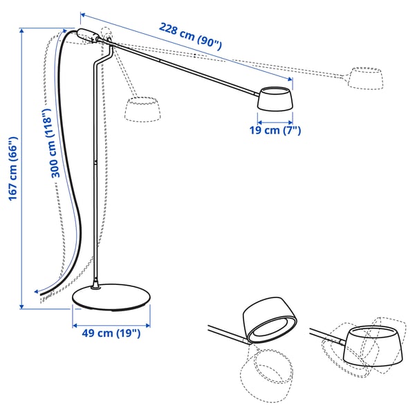 VÅGHÖJD Lampadaire à LED, intensité lumineuse réglable noir