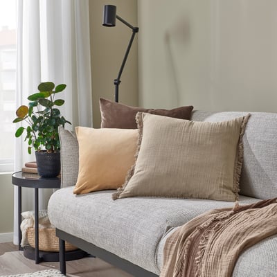 VALLKRASSING Housse de coussin, gris brun clair, 50x50 cm