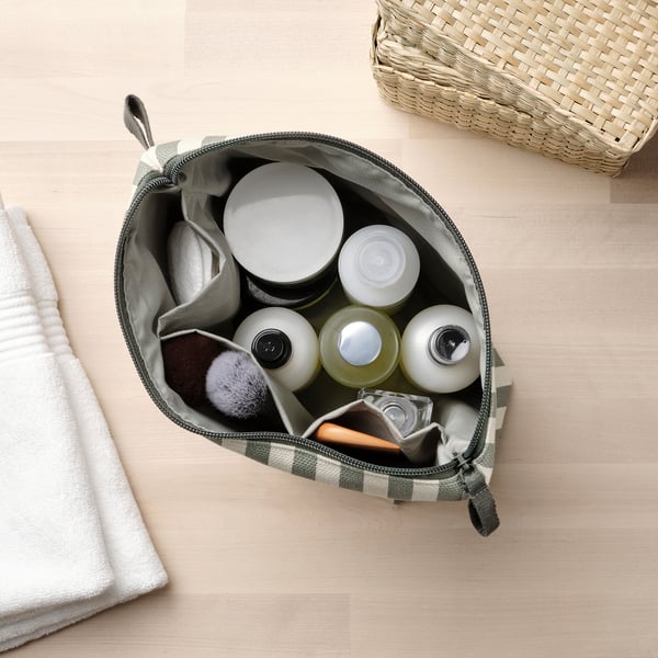 VÅRANTENNMAL Trousse de toilette, écru/gris vert