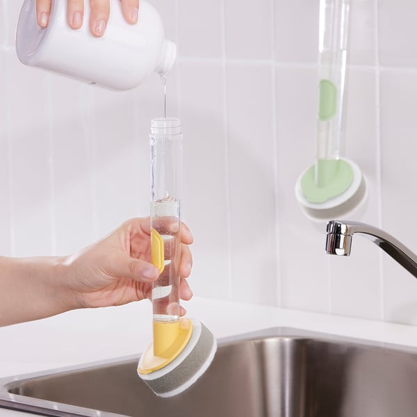 VIDEVECKMAL Brosse vaisselle+réservoir savon,3p, jaune vif