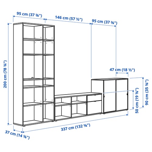 VIHALS Combinaison TV/rangement, blanc, 337x47x200 cm