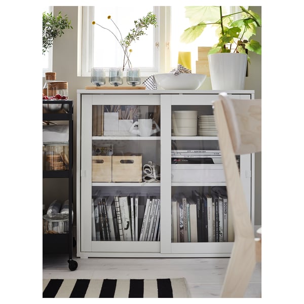 VIHALS Élément portes vitrées coulissantes, blanc, 95x37x90 cm