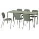 Option : VIHALS / VIHALS Table et 6 chaises, vert/vert Tibbleby gris vert, 120/180x74 cm