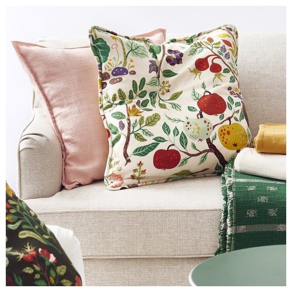 VILDPERSILJA Housse de coussin, blanc multicolore/motif floral, 50x50 cm
