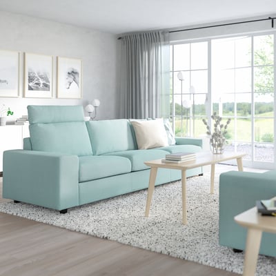 VIMLE Canapé 3 places, avec appuie-tête av accoudoirs larges/Saxemara bleu clair
