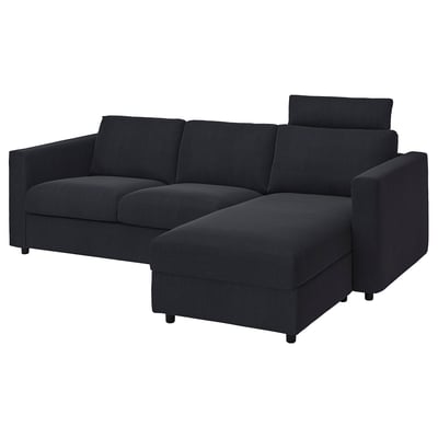 VIMLE Housse canapé 3 pl av méridienne, avec appuie-tête Saxemara/bleu noir