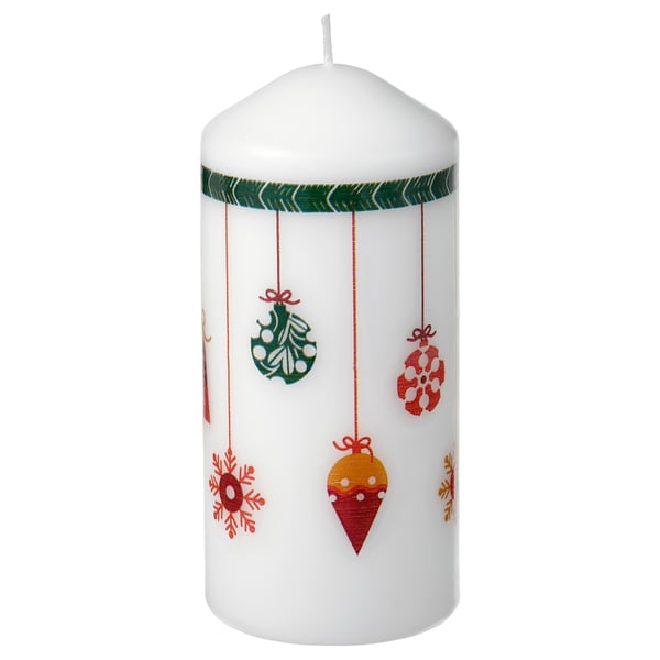 VINTERFINT Bougie bloc non parfumée, motif Noël blanc, 14 cm