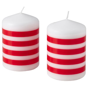 VINTERFINT Bougie bloc non parfumée, motif rayé rouge/blanc, 10 cm
