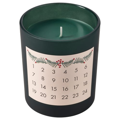 VINTERFINT Bougie parfumée dans verre, calendrier/Cinq épices de l'hiver vert, 45 hr