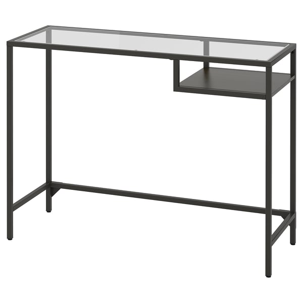 VITTSJÖ Table ordinateur portable, brun noir/verre, 100x36 cm
